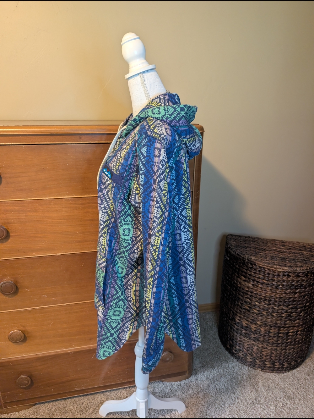 Kavu Outdoor Wear Patterned Blue-Green Hooded Zip-Up Long Length Sweatshirt XL - Picture 9 of 13